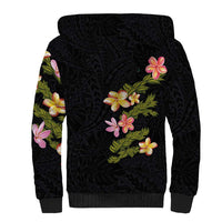 Hawaiian Lei Plumeria and Tropical Leaves Sherpa Hoodie Watercolor Style