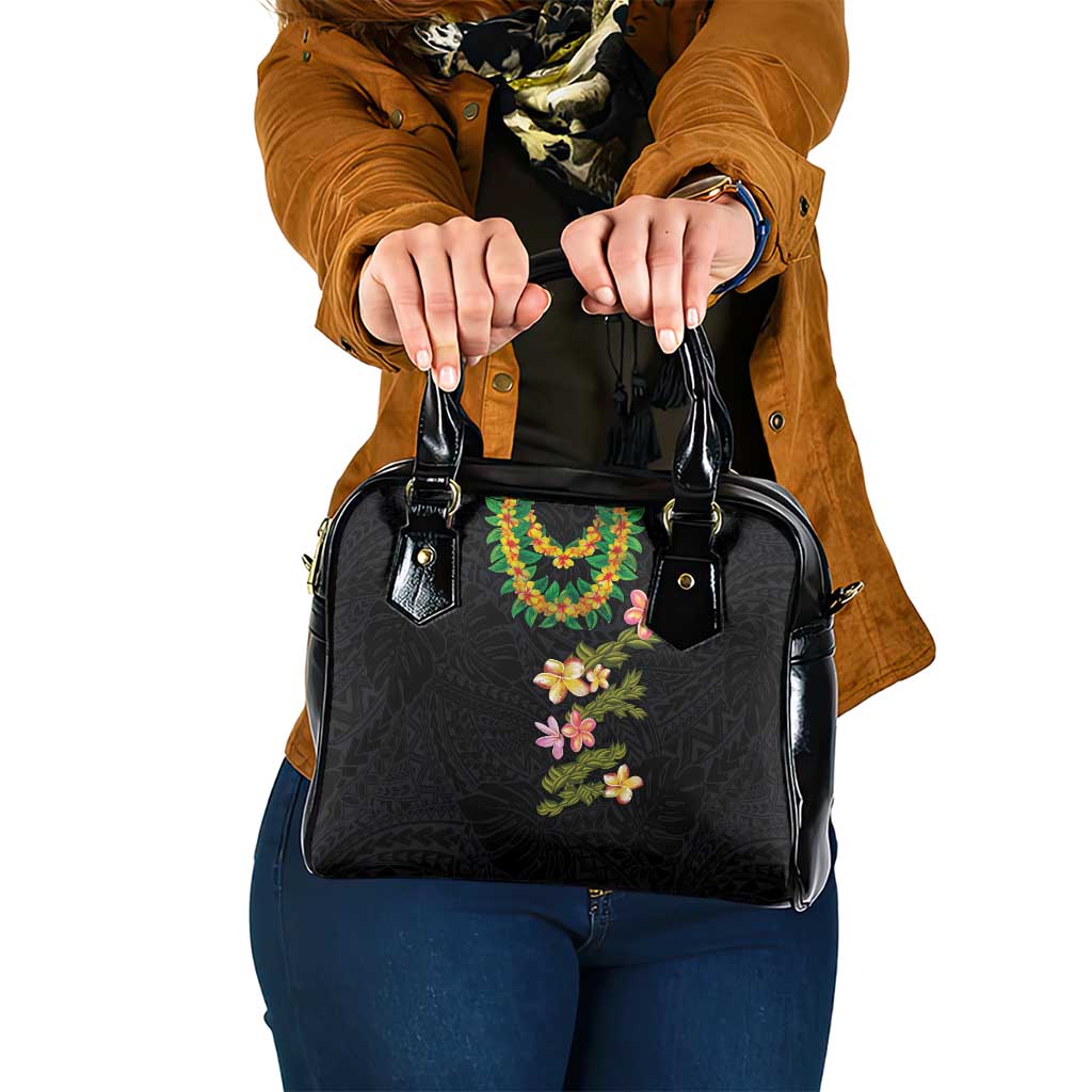 Hawaiian Lei Plumeria and Tropical Leaves Shoulder Handbag Watercolor Style
