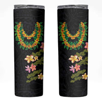 Hawaiian Lei Plumeria and Tropical Leaves Skinny Tumbler Watercolor Style LT03 Black - Polynesian Pride
