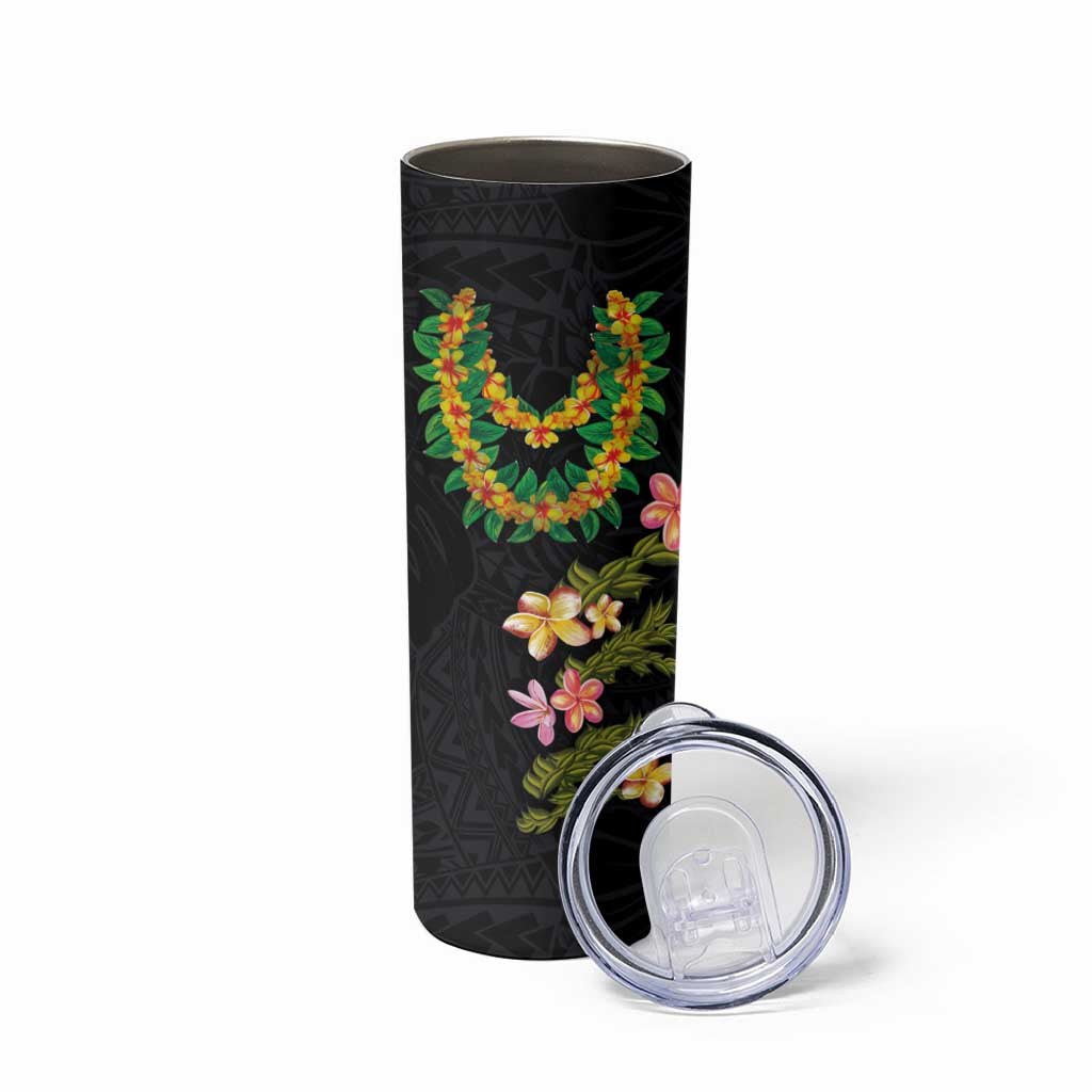 Hawaiian Lei Plumeria and Tropical Leaves Skinny Tumbler Watercolor Style LT03 - Polynesian Pride