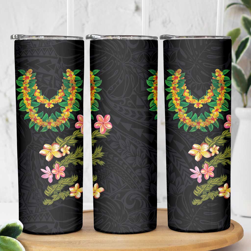 Hawaiian Lei Plumeria and Tropical Leaves Skinny Tumbler Watercolor Style LT03 - Polynesian Pride