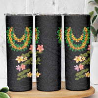 Hawaiian Lei Plumeria and Tropical Leaves Skinny Tumbler Watercolor Style LT03 - Polynesian Pride