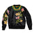 Hawaiian Lei Plumeria and Tropical Leaves Sleeve Zip Bomber Jacket Watercolor Style