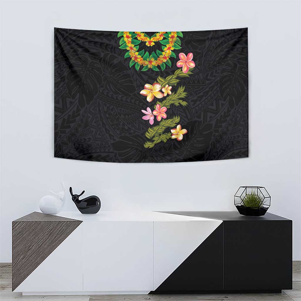 Hawaiian Lei Plumeria and Tropical Leaves Tapestry Watercolor Style LT03 - Polynesian Pride