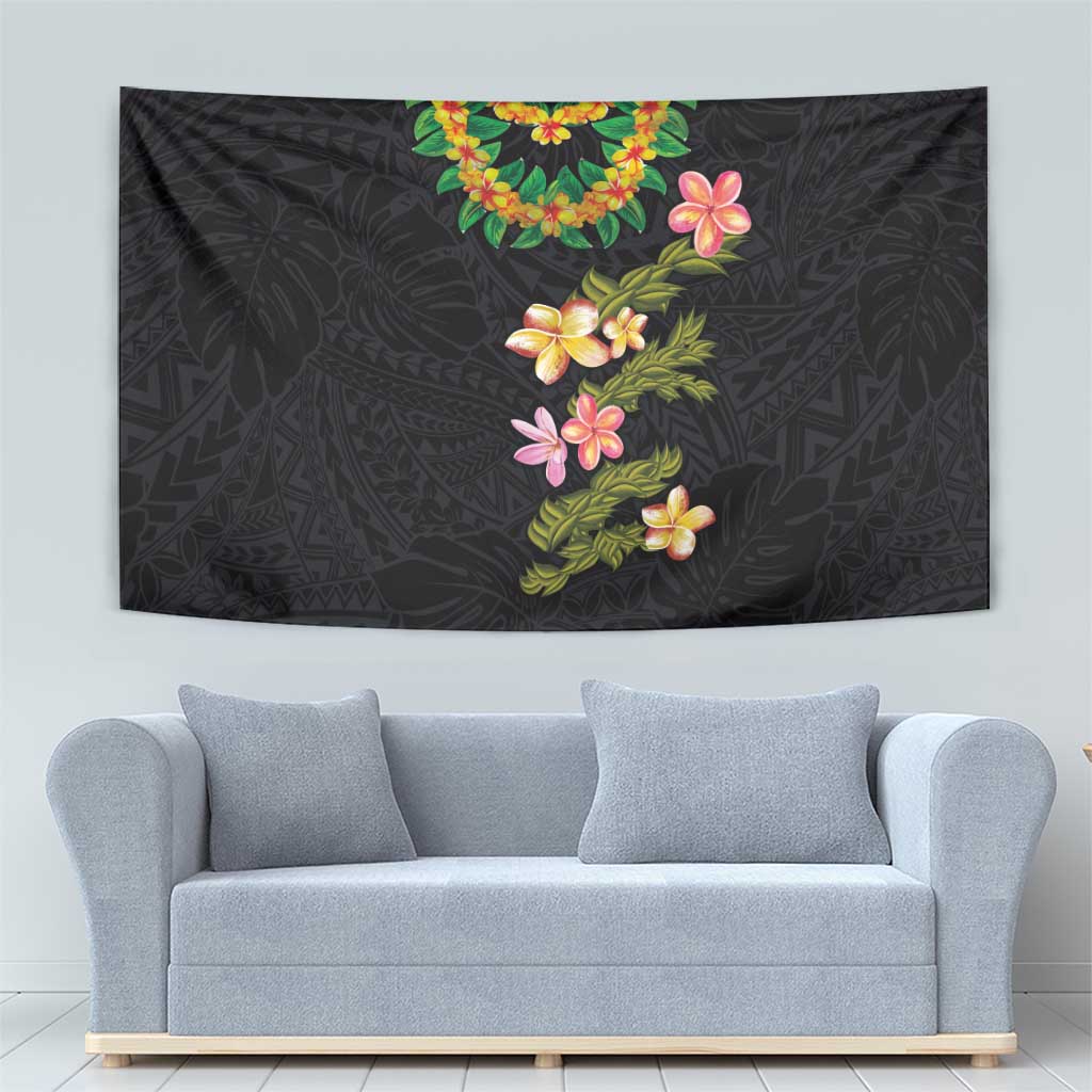 Hawaiian Lei Plumeria and Tropical Leaves Tapestry Watercolor Style LT03 - Polynesian Pride