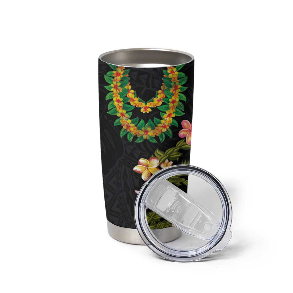 Hawaiian Lei Plumeria and Tropical Leaves Tumbler Cup Watercolor Style