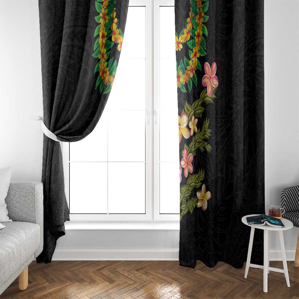 Hawaiian Lei Plumeria and Tropical Leaves Window Curtain Watercolor Style