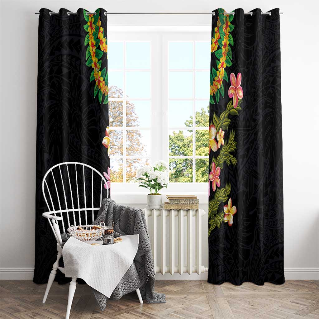 Hawaiian Lei Plumeria and Tropical Leaves Window Curtain Watercolor Style