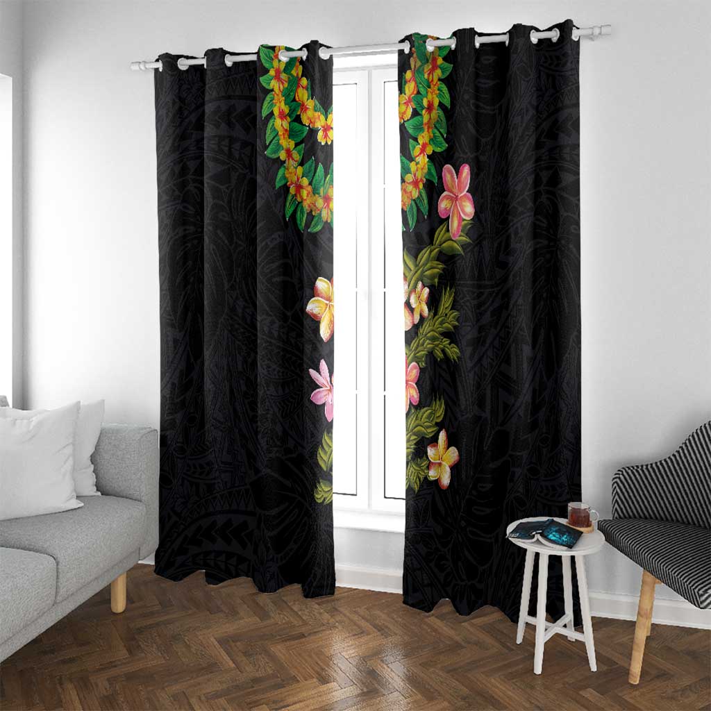 Hawaiian Lei Plumeria and Tropical Leaves Window Curtain Watercolor Style