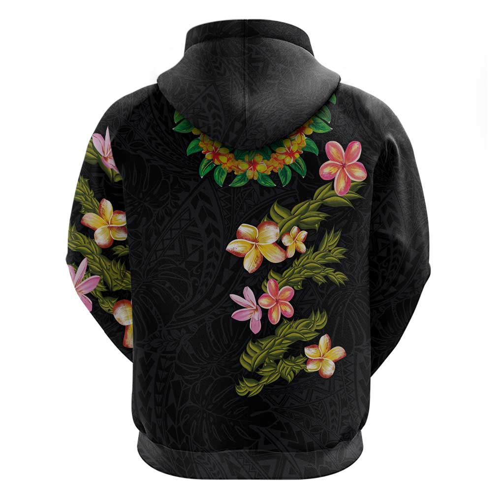 Hawaiian Lei Plumeria and Tropical Leaves Zip Hoodie Watercolor Style