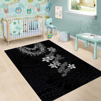 Hawaiian Lei Plumeria and Tropical Leaves Area Rug Watercolor Style-Grayscale