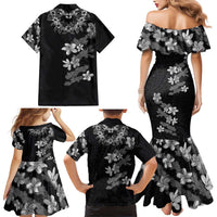 Hawaiian Lei Plumeria and Tropical Leaves Family Matching Mermaid Dress and Hawaiian Shirt Watercolor Style-Grayscale LT03 - Polynesian Pride