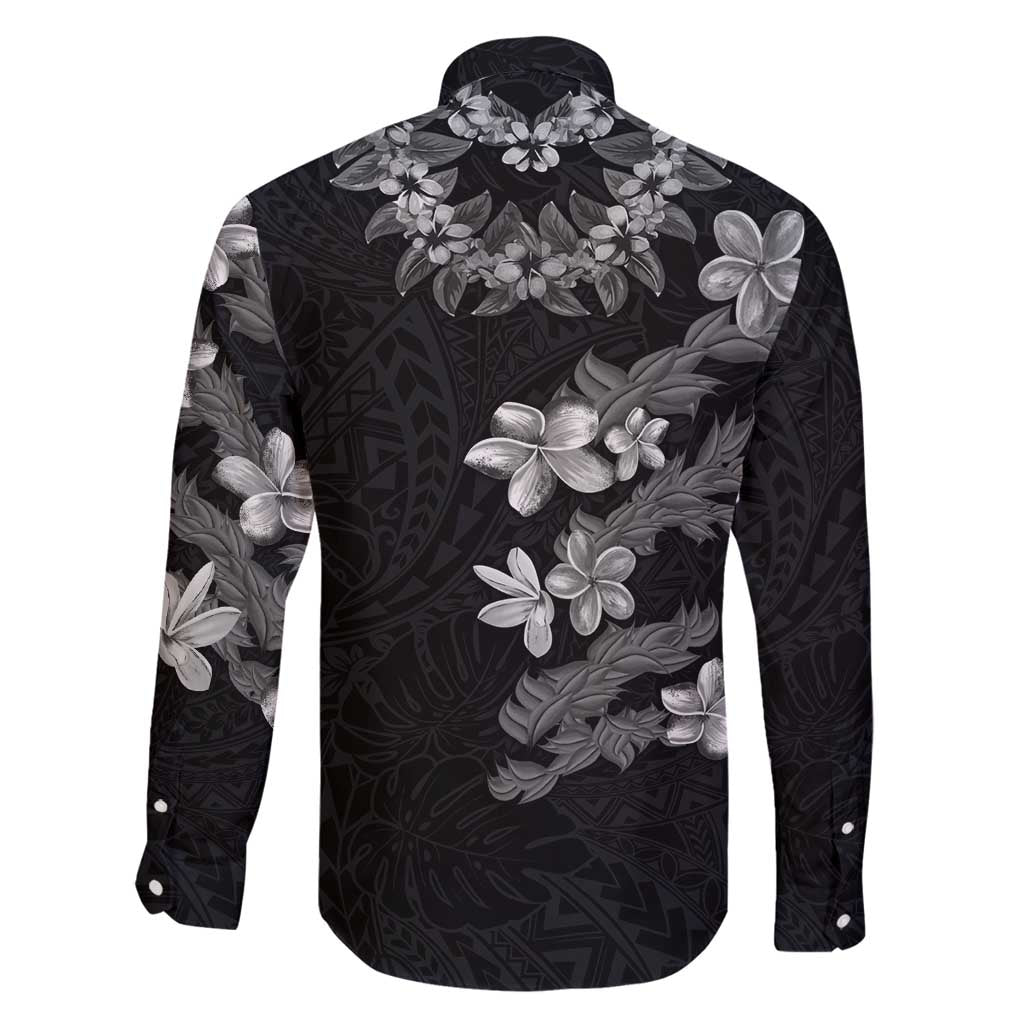 Hawaiian Lei Plumeria and Tropical Leaves Family Matching Mermaid Dress and Hawaiian Shirt Watercolor Style-Grayscale LT03 - Polynesian Pride