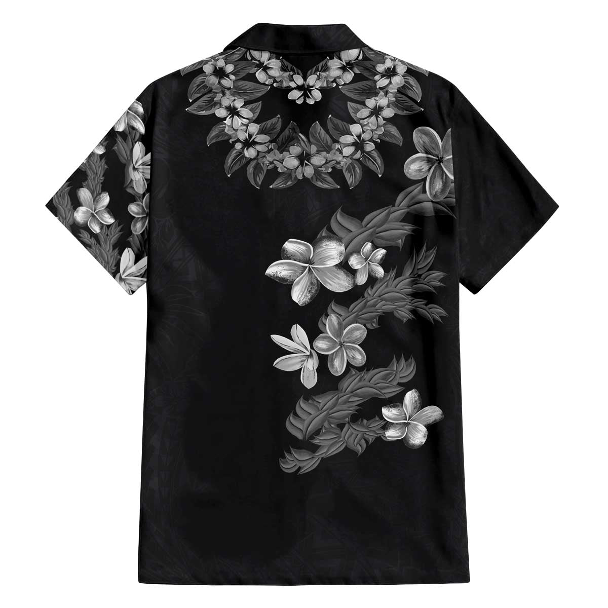 Hawaiian Lei Plumeria and Tropical Leaves Family Matching Off The Shoulder Long Sleeve Dress and Hawaiian Shirt Watercolor Style-Grayscale LT03 - Polynesian Pride