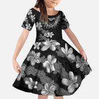 Hawaiian Lei Plumeria and Tropical Leaves Family Matching Off Shoulder Maxi Dress and Hawaiian Shirt Watercolor Style-Grayscale LT03 Daughter's Dress Black - Polynesian Pride