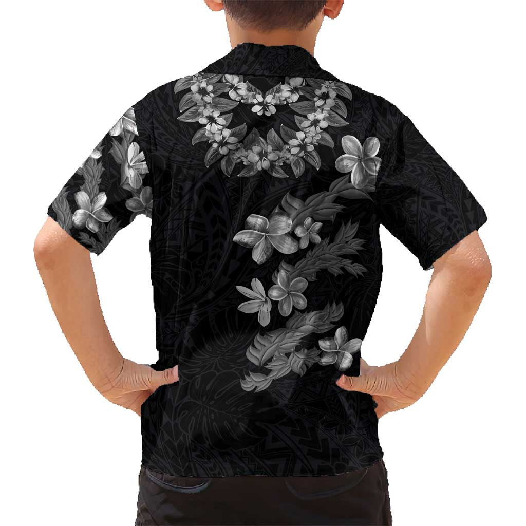 Hawaiian Lei Plumeria and Tropical Leaves Family Matching Off Shoulder Short Dress and Hawaiian Shirt Watercolor Style-Grayscale LT03 - Polynesian Pride