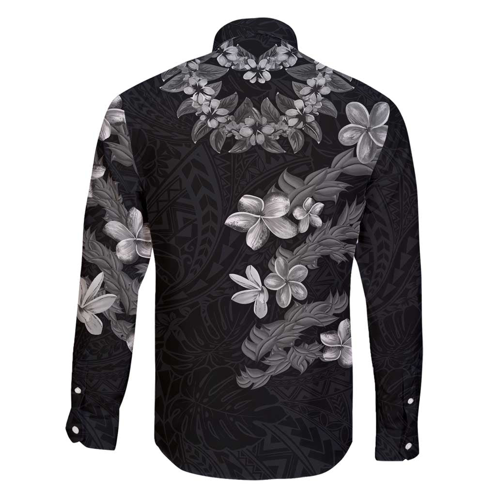 Hawaiian Lei Plumeria and Tropical Leaves Family Matching Short Sleeve Bodycon Dress and Hawaiian Shirt Watercolor Style-Grayscale LT03 - Polynesian Pride