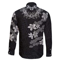 Hawaiian Lei Plumeria and Tropical Leaves Family Matching Short Sleeve Bodycon Dress and Hawaiian Shirt Watercolor Style-Grayscale LT03 - Polynesian Pride