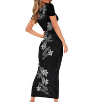 Hawaiian Lei Plumeria and Tropical Leaves Family Matching Short Sleeve Bodycon Dress and Hawaiian Shirt Watercolor Style-Grayscale LT03 - Polynesian Pride