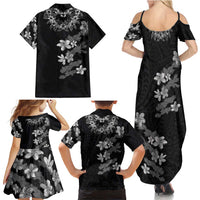 Hawaiian Lei Plumeria and Tropical Leaves Family Matching Summer Maxi Dress and Hawaiian Shirt Watercolor Style-Grayscale LT03 - Polynesian Pride