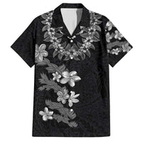 Hawaiian Lei Plumeria and Tropical Leaves Family Matching Summer Maxi Dress and Hawaiian Shirt Watercolor Style-Grayscale LT03 Dad's Shirt - Short Sleeve Black - Polynesian Pride
