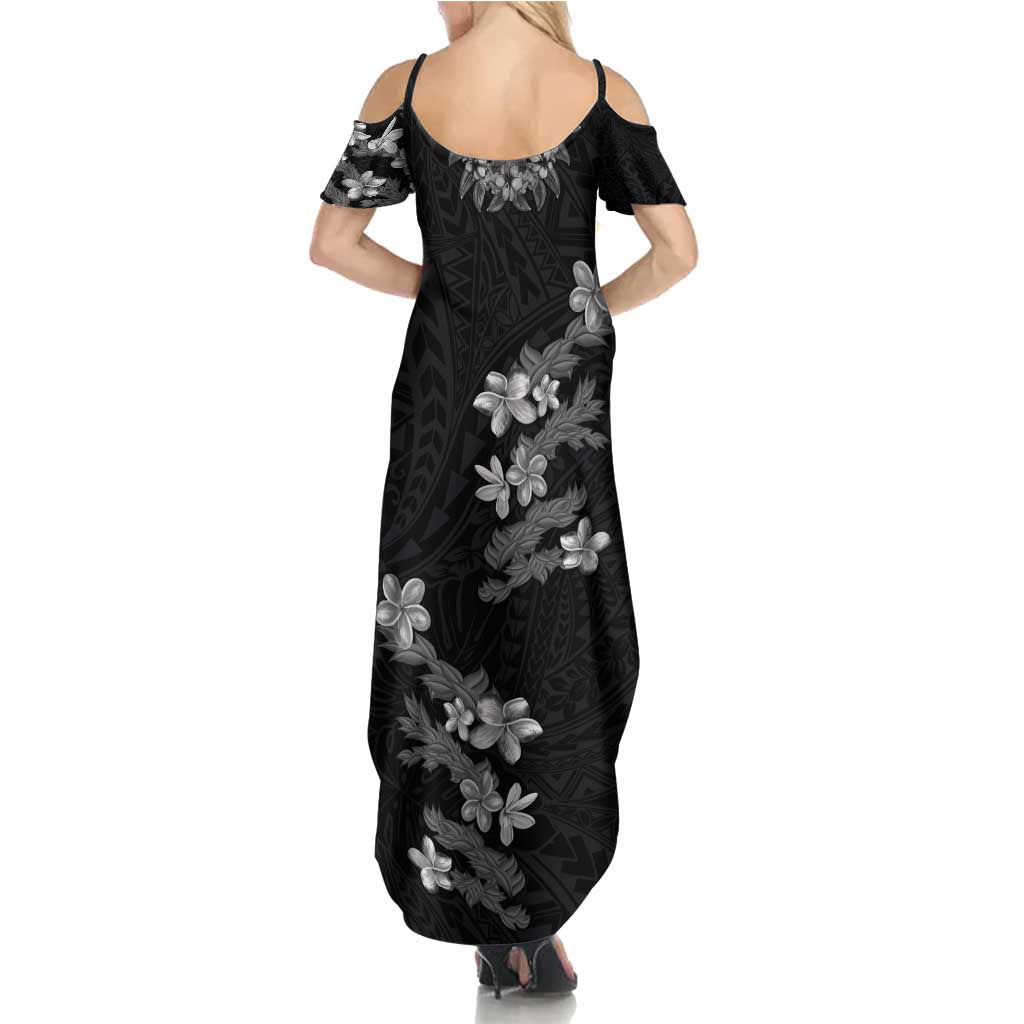 Hawaiian Lei Plumeria and Tropical Leaves Family Matching Summer Maxi Dress and Hawaiian Shirt Watercolor Style-Grayscale LT03 - Polynesian Pride