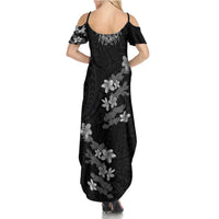 Hawaiian Lei Plumeria and Tropical Leaves Family Matching Summer Maxi Dress and Hawaiian Shirt Watercolor Style-Grayscale LT03 - Polynesian Pride