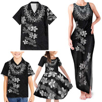 Hawaiian Lei Plumeria and Tropical Leaves Family Matching Tank Maxi Dress and Hawaiian Shirt Watercolor Style-Grayscale LT03 - Polynesian Pride