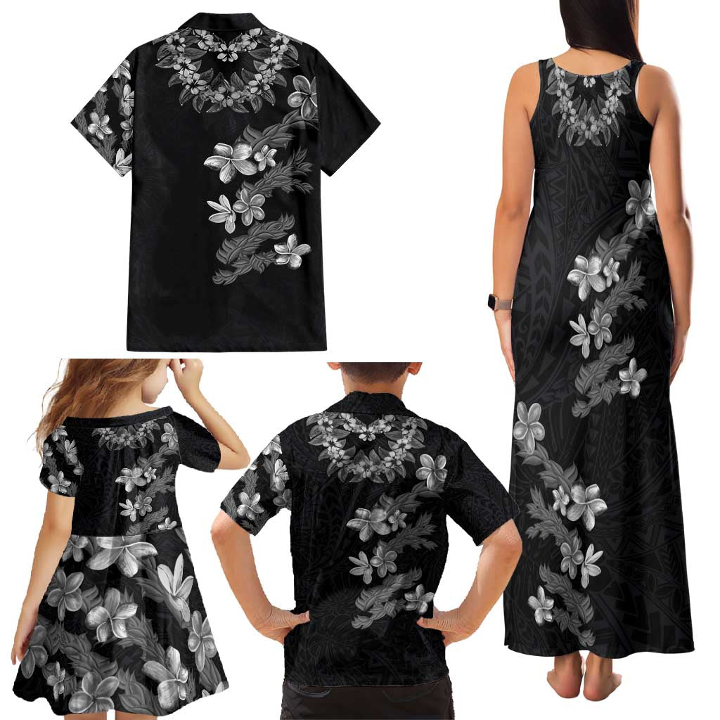 Hawaiian Lei Plumeria and Tropical Leaves Family Matching Tank Maxi Dress and Hawaiian Shirt Watercolor Style-Grayscale LT03 - Polynesian Pride