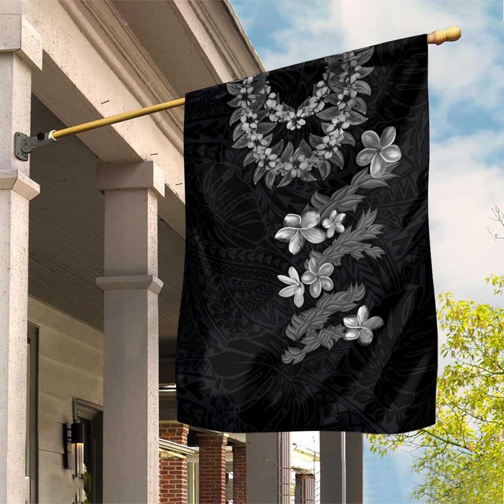 Hawaiian Lei Plumeria and Tropical Leaves Garden Flag Watercolor Style-Grayscale
