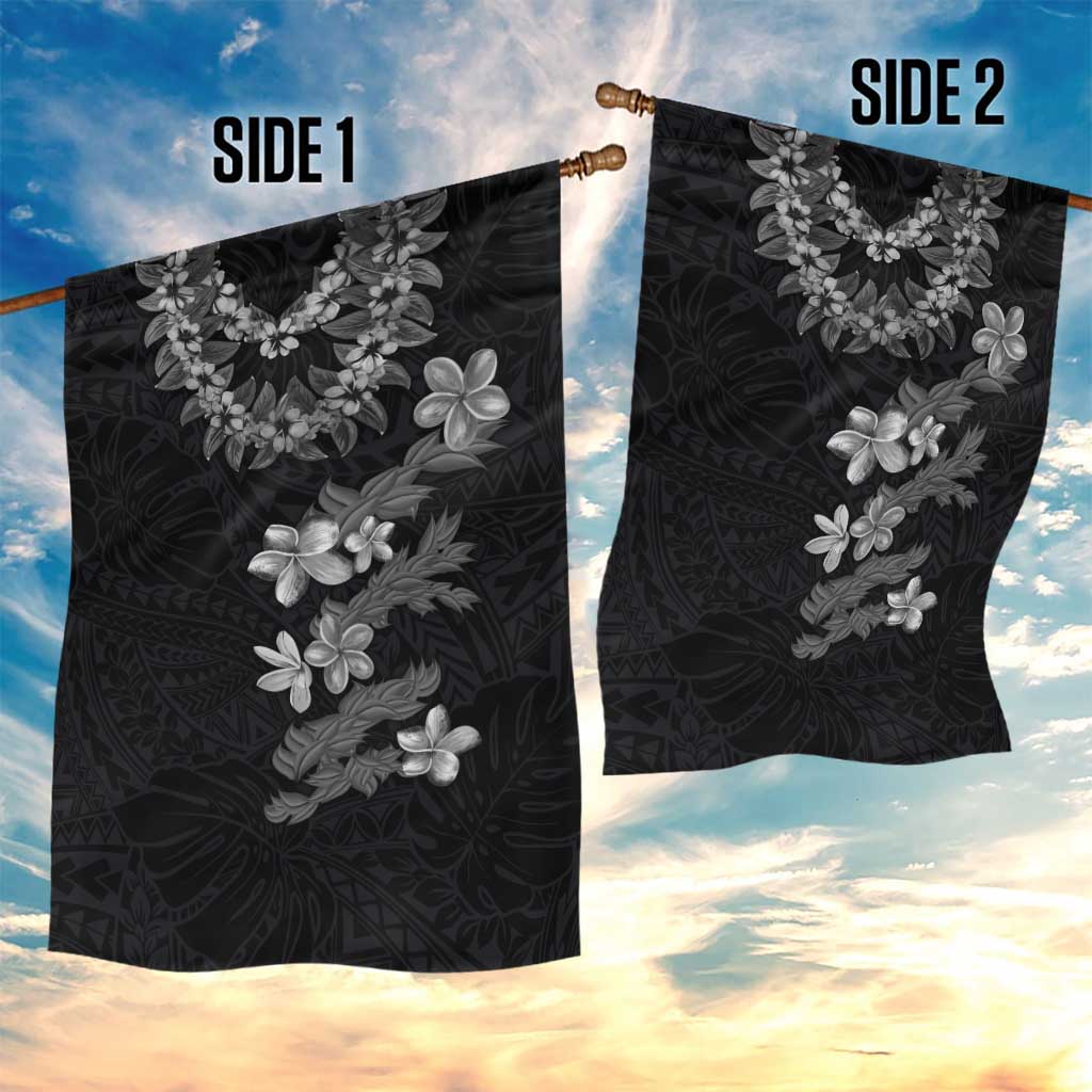 Hawaiian Lei Plumeria and Tropical Leaves Garden Flag Watercolor Style-Grayscale