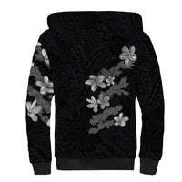 Hawaiian Lei Plumeria and Tropical Leaves Sherpa Hoodie Watercolor Style-Grayscale