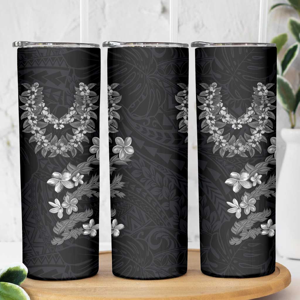 Hawaiian Lei Plumeria and Tropical Leaves Skinny Tumbler Watercolor Style-Grayscale LT03 - Polynesian Pride