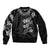 Hawaiian Lei Plumeria and Tropical Leaves Sleeve Zip Bomber Jacket Watercolor Style-Grayscale
