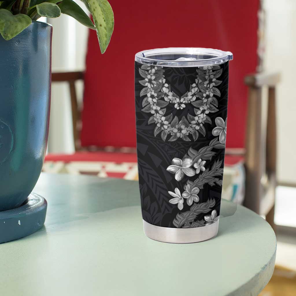 Hawaiian Lei Plumeria and Tropical Leaves Tumbler Cup Watercolor Style-Grayscale
