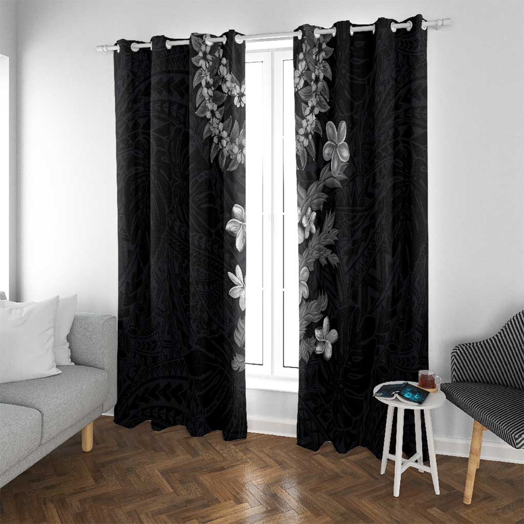 Hawaiian Lei Plumeria and Tropical Leaves Window Curtain Watercolor Style-Grayscale