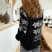 Hawaiian Lei Plumeria and Tropical Leaves Women Casual Shirt Watercolor Style-Grayscale LT03 - Polynesian Pride