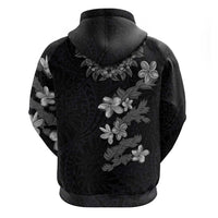 Hawaiian Lei Plumeria and Tropical Leaves Zip Hoodie Watercolor Style-Grayscale