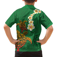 Hawaii Turtle Plumeria Flower Family Matching Long Sleeve Bodycon Dress and Hawaiian Shirt Polynesian Pattern Green Color LT03 - Polynesian Pride