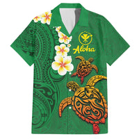 Hawaii Turtle Plumeria Flower Family Matching Long Sleeve Bodycon Dress and Hawaiian Shirt Polynesian Pattern Green Color LT03 Dad's Shirt - Short Sleeve Green - Polynesian Pride