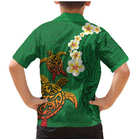 Hawaii Turtle Plumeria Flower Family Matching Mermaid Dress and Hawaiian Shirt Polynesian Pattern Green Color LT03 - Polynesian Pride
