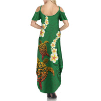 Hawaii Turtle Plumeria Flower Family Matching Summer Maxi Dress and Hawaiian Shirt Polynesian Pattern Green Color LT03 - Polynesian Pride