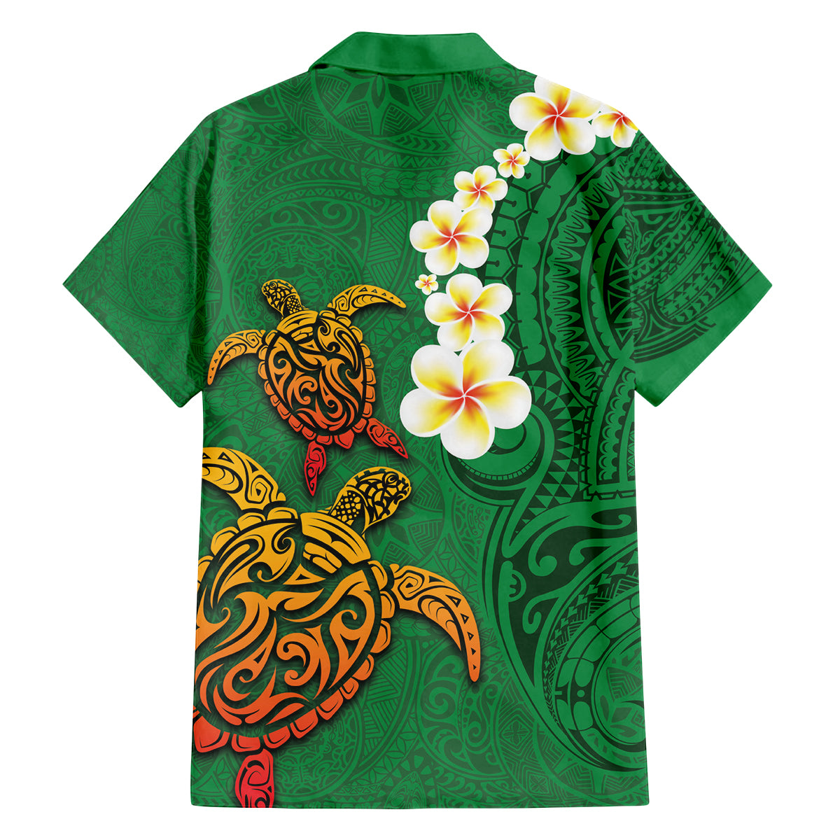 Hawaii Turtle Plumeria Flower Family Matching Tank Maxi Dress and Hawaiian Shirt Polynesian Pattern Green Color LT03 - Polynesian Pride