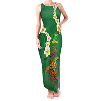 Hawaii Turtle Plumeria Flower Family Matching Tank Maxi Dress and Hawaiian Shirt Polynesian Pattern Green Color LT03 Mom's Dress Green - Polynesian Pride
