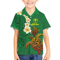 Hawaii Turtle Plumeria Flower Family Matching Tank Maxi Dress and Hawaiian Shirt Polynesian Pattern Green Color LT03 Son's Shirt Green - Polynesian Pride