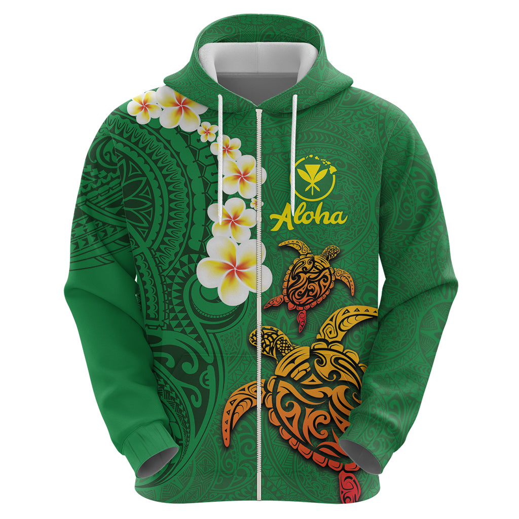 Hawaii Turtle Plumeria Flower Hoodie Polynesian Pattern Green Color