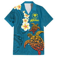 Hawaii Turtle Plumeria Flower Family Matching Long Sleeve Bodycon Dress and Hawaiian Shirt Polynesian Pattern Blue Color LT03 Dad's Shirt - Short Sleeve Blue - Polynesian Pride