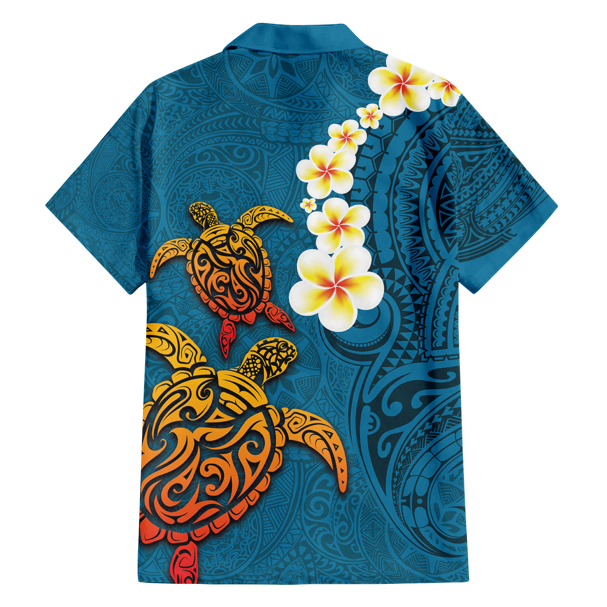 Hawaii Turtle Plumeria Flower Family Matching Long Sleeve Bodycon Dress and Hawaiian Shirt Polynesian Pattern Blue Color LT03 - Polynesian Pride