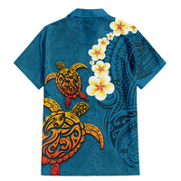 Hawaii Turtle Plumeria Flower Family Matching Mermaid Dress and Hawaiian Shirt Polynesian Pattern Blue Color LT03 - Polynesian Pride