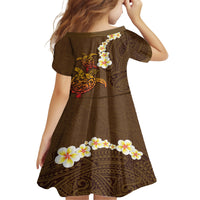 Hawaii Turtle Plumeria Flower Family Matching Long Sleeve Bodycon Dress and Hawaiian Shirt Polynesian Pattern Brown Color LT03 - Polynesian Pride